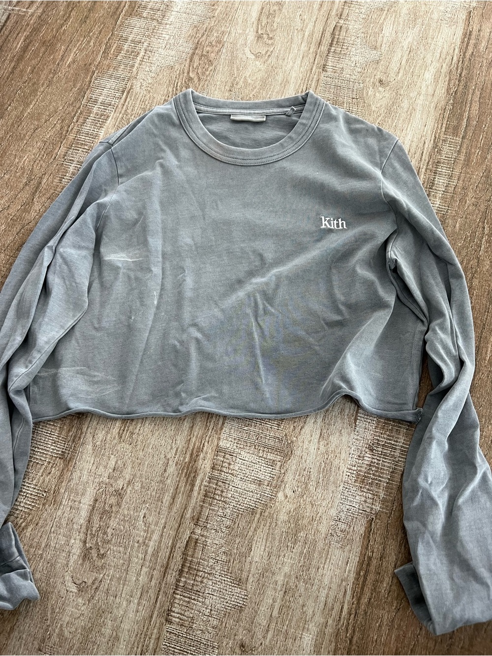 Kith Washed Gray Cropped Long Sleeve Tee with White Logo